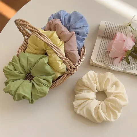 Coletero Grande de Tela Estilo Coreano para Mujer Color Sólido con Volantes Lazo para el Cabello Estilo Perezoso