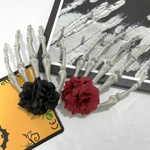Gothic Totenkopf Handkralle Haarklammer Mit Rose Halloween Skelett Knochen Haarnadel Dunkler Stil Geisterkralle Haarschmuck Für Damen