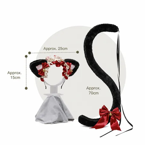Cute Japanese Lolita Hair Accessories Plush Cat Ears Headband Lace Bowknot Metal Bell Hair Hoops Sweet Girl Anime Headwear
