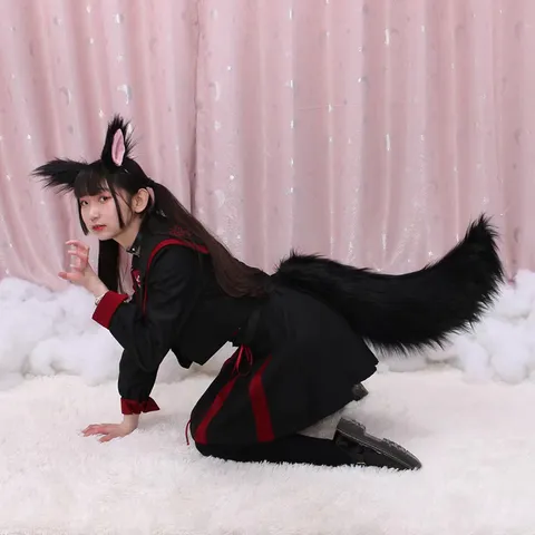 Handmade Plush Fox Tail Cosplay Costume Prop Fluffy Animal Tail With Adjustable Strap For Anime Party Dress Up