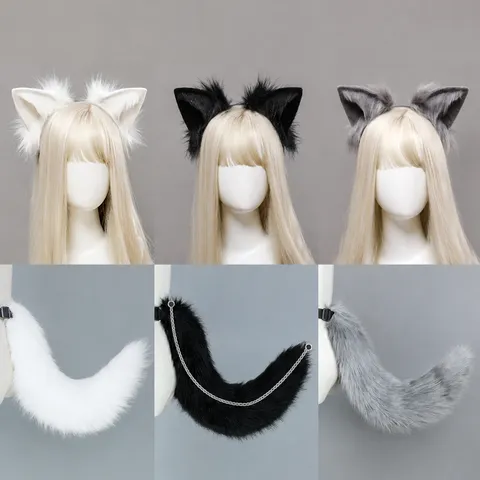 Handmade Simulation Plush Fox Ears Headband And Tail Set Animal Cosplay Costume Accessories