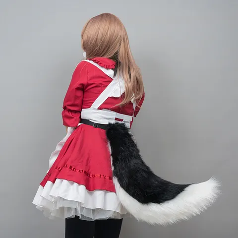 Handmade Plush Animal Ears Headband And Tail Set Anime Cosplay Costume Prop Black And White Fluffy Tail Party Dress Up