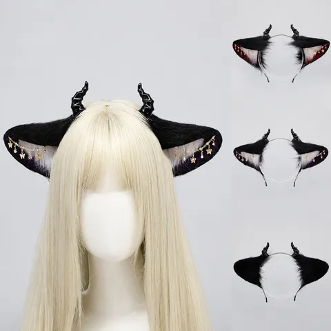 Halloween Demonio Bestia Oreja Diadema Oscuro Gótico Peluche Sombrerería Cielo Estrellado Elfo Aro De Pelo Fiesta Cosplay Accesorios