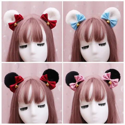 Pinzas de Pelo Lolita Lindas Hechas a Mano Doble Lazo Oreja de Oso Horquillas Accesorios de Cabello Dulces para Fiesta Diaria