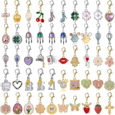 DIY Alloy Lobster Clasp Pendant Charms For Bracelet Shoelace Decoration Cartoon Enamel Rhinestone Heart Cross Crown Fruit Jewelry Accessories