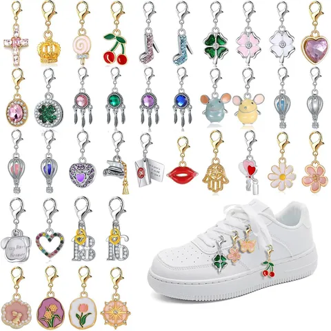 DIY Alloy Lobster Clasp Pendant Charms For Bracelet Shoelace Decoration Cartoon Enamel Rhinestone Heart Cross Crown Fruit Jewelry Accessories
