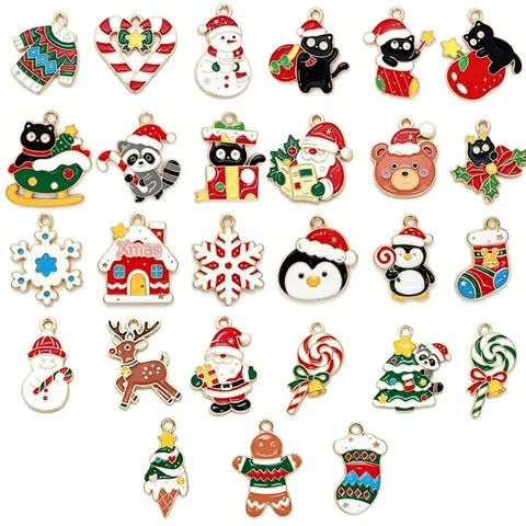 Breloques en Émail d'Alliage de Noël pour la Fabrication de Bijoux DIY Pendentifs de Goutte d'Huile de Père Noël de Bonhomme de Neige de Renne de Sapin Colorés pour Bracelet Collier Porte-Clés