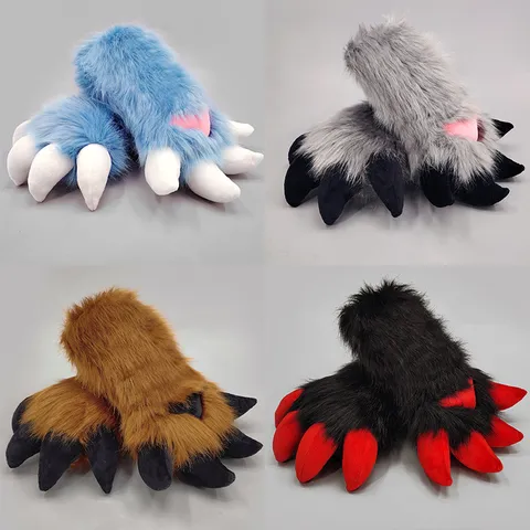 Handmade Anime Cosplay Fursuit Animal Paw Gloves Cute Plush Dragon Claw Gloves Party Costume Accessories