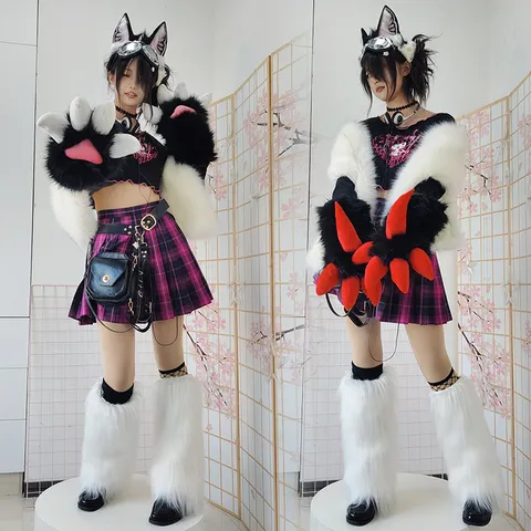 Handmade Anime Cosplay Fursuit Animal Paw Gloves Cute Plush Dragon Claw Gloves Party Costume Accessories