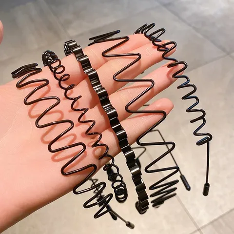 Diadema Ondulada de Metal Invisible Unisex Aleación Negra Zigzag Cinta Antideslizante Para Deportes Lavado de Cara Estilo