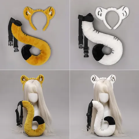 Children Plush Tiger Ears Headband Tail Gloves Set Cute Animal Costume Stage Performance Party Props