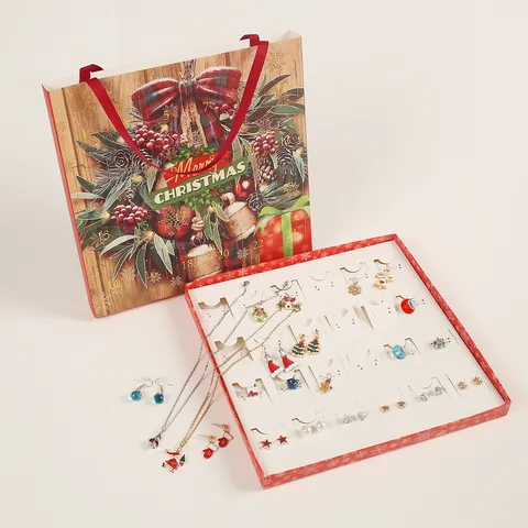 Calendario de Adviento de Navidad 2024 Joyas Caja Sorpresa 24 Días Cuenta Regresiva Juego de Regalo Aleación Strass Perla Artificial
