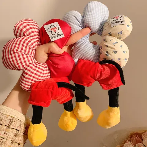Cartoon Charakter Stil Plüsch Blumen Haargummi Punktmuster Floral Großes Haargummi Süßes Animiertes Design Haarschmuck Für Damen Mädchen