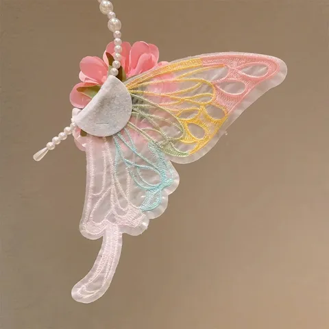 Diadema de Flores Mariposa Niñas Estilo Lolita Elf Diadema de Bosque con Borlas Perlas Artificiales Flores de Tela Accesorios