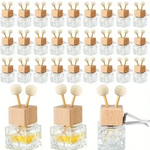 Car Air Vent Perfume Bottle Glass Essential Oil Diffuser Empty Bottle With Wood Cap And Vent Clip For Vehicle Auto Interior