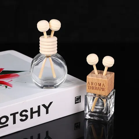 Klares Glas Aromatherapie Flasche Quadratisch Und Oblate Parfümflasche Mit Holzkappe Raumduft Fläschchen