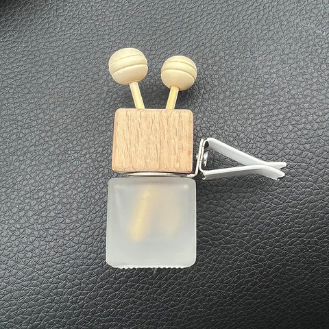 Frosted Glass Car Perfume Bottle Empty Automotive Air Vent Aromatherapy Diffuser Bottle With Wooden Lid And Vent Clip