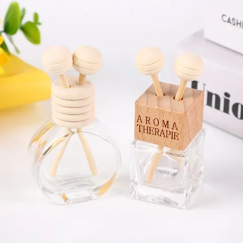 Klares Glas Aromatherapie Flasche Quadratisch Und Oblate Parfümflasche Mit Holzkappe Raumduft Fläschchen