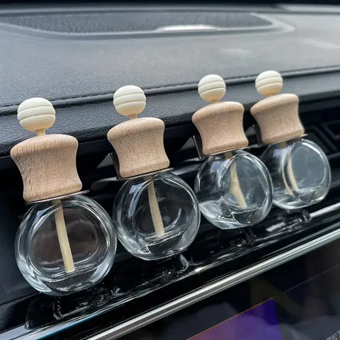 Botella de Aromaterapia para Rejilla de Coche Contenedor de Perfume de Vidrio con Tapa de Madera y Vara Difusora para Ambientador de Coche