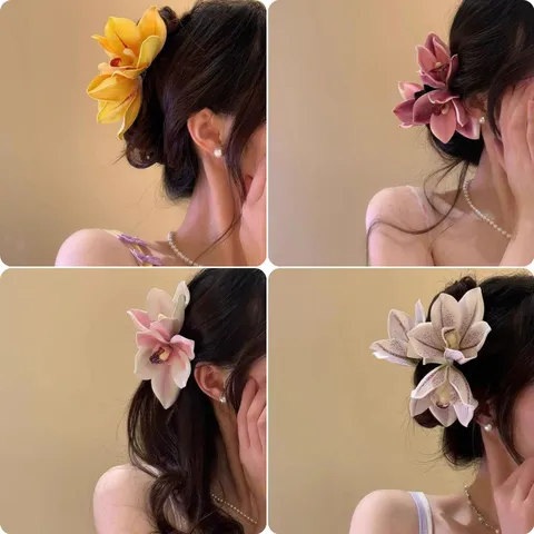 Handmade ABS Cymbidium Orchid Flower Hair Claw Clip Ethereal Floral Large Hair Clip Pure Lust Style Vacation Hair Accessories