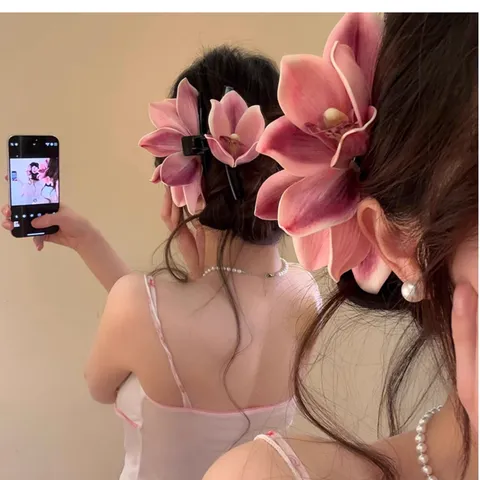 Handmade ABS Cymbidium Orchid Flower Hair Claw Clip Ethereal Floral Large Hair Clip Pure Lust Style Vacation Hair Accessories