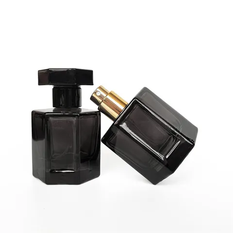 Flacon de Parfum en Verre Portable Flacon Pulvérisateur Vide Rechargeable Pour Voyage Et Usage Quotidien Récipient Hexagonal Noir