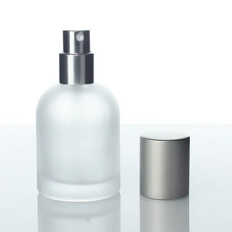 Frosted Glass Perfume Spray Bottle Cosmetic Refillable Empty Container With Wooden And Grey Cap Travel Dispenser