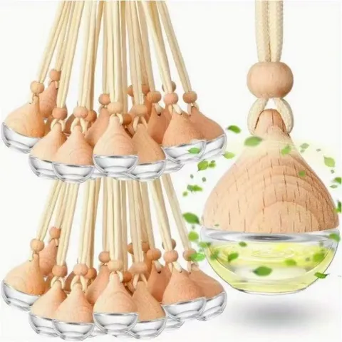 Flacon Diffuseur de Voiture en Verre Forme Goutte Flacon Suspendu Huile Essentielle Avec Bouchon en Bois et Cordon