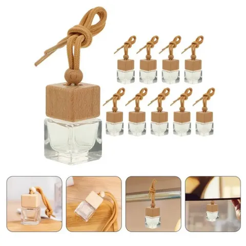 Bottiglia di Profumo per Auto in Vetro Trasparente Minimalista Fiala Sospesa di Olio Essenziale Vuota Con Tappo di Legno e Corda