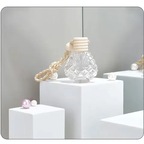 Botella de Aromaterapia para Coche de Vidrio Forma de Concha Difusor de Perfume Con Tapa de Madera y Cuerda Colgante Adorno Colgante de Espejo de Coche