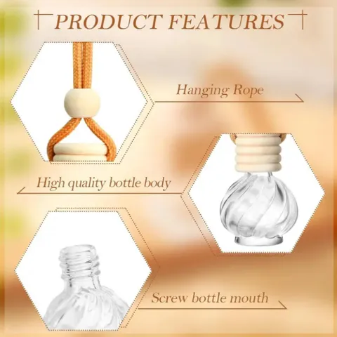 Frasco de Perfume para Coche de Vidrio Transparente Frasco Difusor de Aromaterapia Vacío con Tapa de Madera y Cuerda Colgante Ambientador