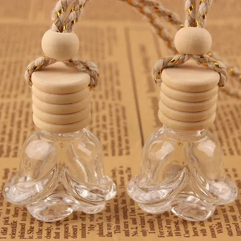 Bouteille de Parfum de Voiture en Verre Rose Diffuseur d'Huiles Essentielles Ornement Suspendu Avec Bouchon en Bois et Corde pour Intérieur de Voiture