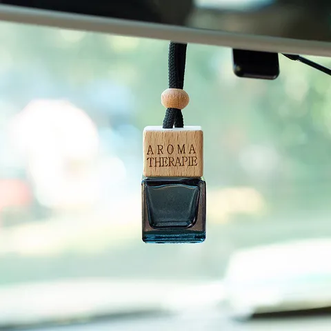 Car Rearview Mirror Hanging Glass Perfume Bottle Square Aromatherapy Diffuser With Wooden Cap And Rope