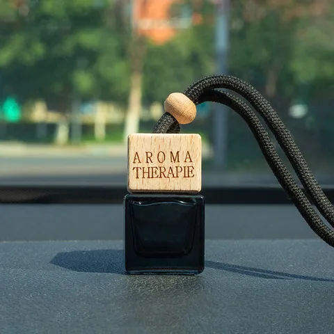 Car Rearview Mirror Hanging Glass Perfume Bottle Square Aromatherapy Diffuser With Wooden Cap And Rope