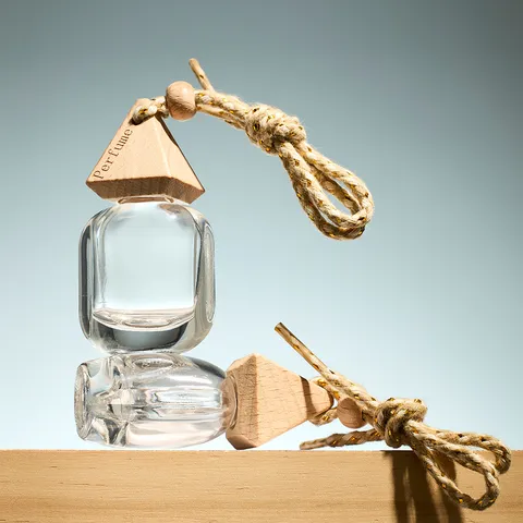 Auto Hängende Glas Parfümflasche Ätherisches Öl Diffusor Flasche Mit Holzkappe Und Quaste Leere Aromatherapie Flasche
