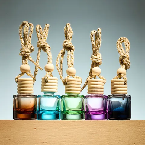 Car Perfume Glass Bottle Colorful Pendant Essential Oil Diffuser Hanging Aromatherapy Bottle For Vehicle Interior Decor