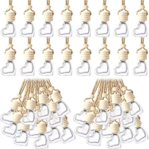 Hartvormige Glas Auto Parfumlfles Essentiële Olie Diffuser Hanger Met Houten Dop En Hangend Touw Voor Auto Interieur