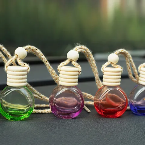 Glas Auto Parfümflasche Ätherisches Öl Diffusor Anhänger Mit Holzdeckel Und Hängendem Seil Für Fahrzeug Garderobe