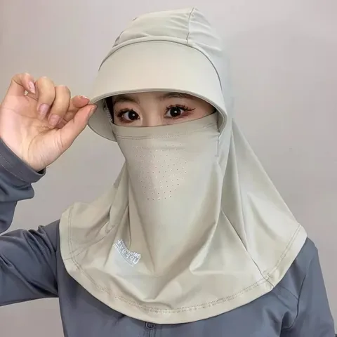 Sombrero de Protección Solar de Seda de Hielo Con Máscara Facial Integrada Protector de Cuello Escudo UV Para Ciclismo Pesca Mujer
