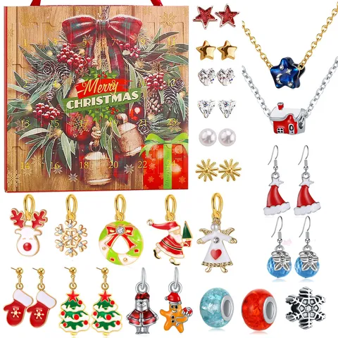 Calendario de Adviento de Navidad 2024 Joyas Caja Sorpresa 24 Días Cuenta Regresiva Juego de Regalo Aleación Strass Perla Artificial