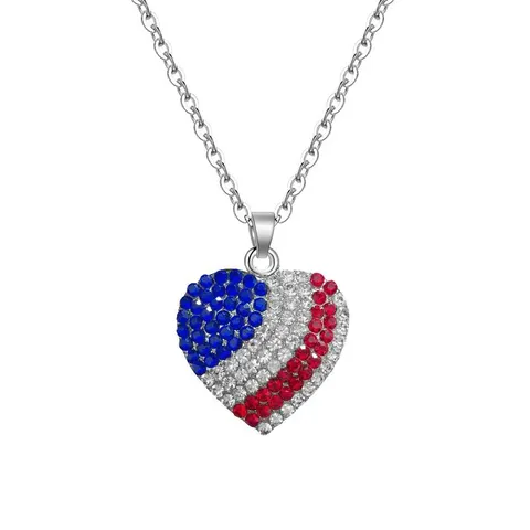 USA Unabhängigkeitstag Halskette Strass Herz Stern Kreuz Anhänger Amerikanische Flagge Thema Legierung Brosche Damen Schmuck Geschenk