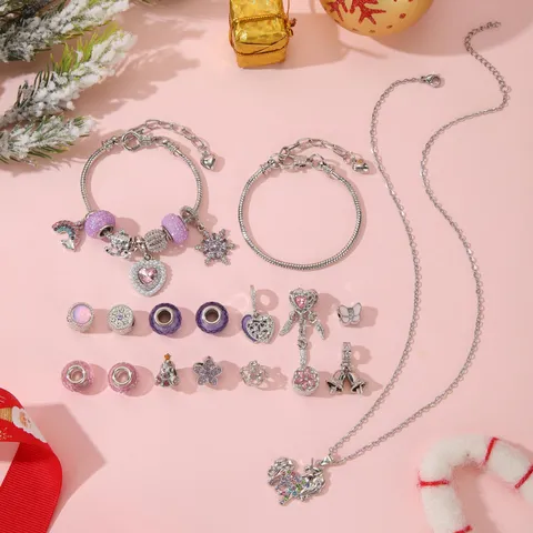 DIY Charm Armband Bastelset Für Mädchen Lila Rosa Legierung Strass Schmuck Weihnachten Adventskalender Geschenkbox Set
