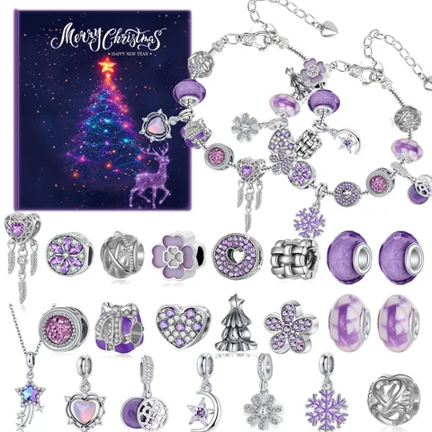DIY Charm Armband Bastelset Für Mädchen Lila Rosa Legierung Strass Schmuck Weihnachten Adventskalender Geschenkbox Set