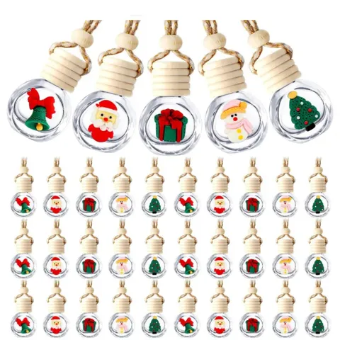Christmas Car Hanging Perfume Bottle Essential Oil Diffuser Glass Bottle With Wood Lid Holiday Interior Decor