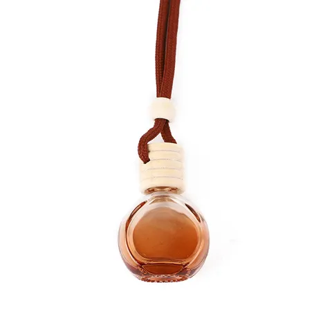 Flacone di Profumo per Auto in Vetro Marrone Ciondolo Diffusore di Olii Essenziali Vuoto con Coperchio in Legno e Corda Sospesa Decorazione Interni Auto