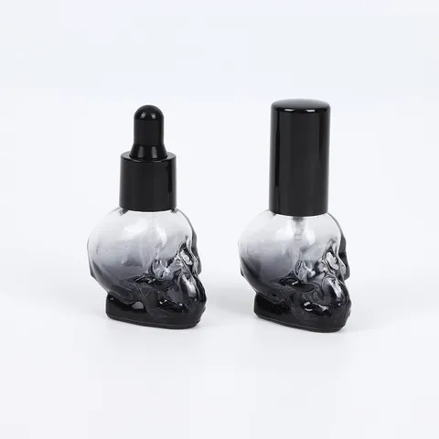 Portable Skull Glass Perfume Sub Bottle Gradient Black Essential Oil Dropper And Spray Pump Empty Bottle Travel