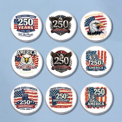 America 250th Anniversary Commemorative Zinc Alloy Brooch Round Statue of Liberty Bald Eagle US Flag Patriotic Medallion Badge For Independence Day Unisex