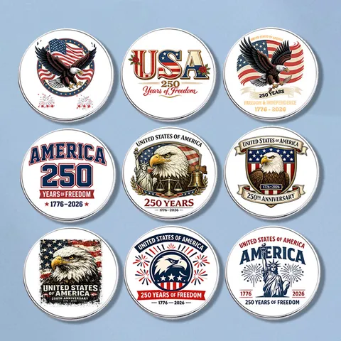 USA Independence Day 250th Anniversary Metal Brooch Round Zinc Alloy Bald Eagle Liberty Bell US Flag Commemorative Badge