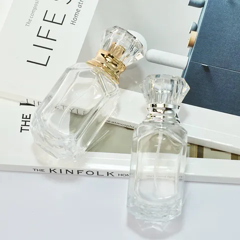 High End Glass Refillable Perfume Bottle Crystal Diamond Cut Spray Bottle Portable Cosmetic Atomizer Gold and Silver
