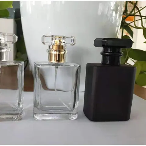 Portable Refillable Square Glass Perfume Bottle Clear Black Cosmetic Spray Bottle With Pump Fine Mist Atomizer Empty